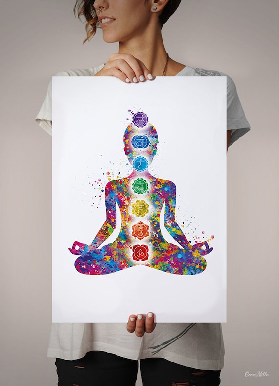 Wall Art Print Young woman practices yoga in watercolor