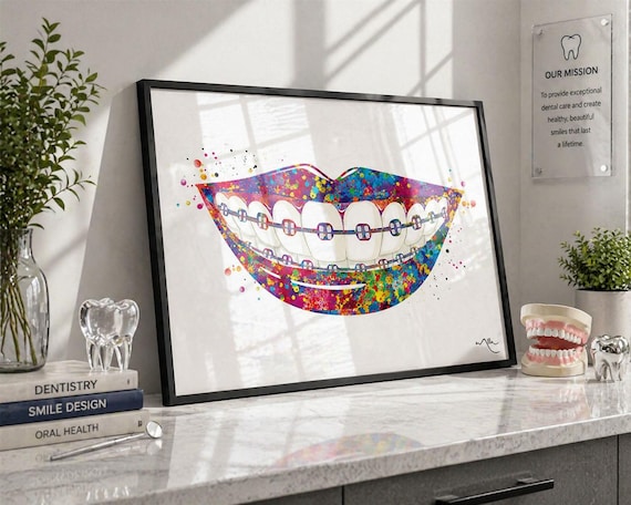 Watercolor Braces Print, Dental Office Art-560