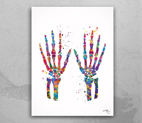 Watercolor Hand Bones Print - Medical Anatomy Art-538