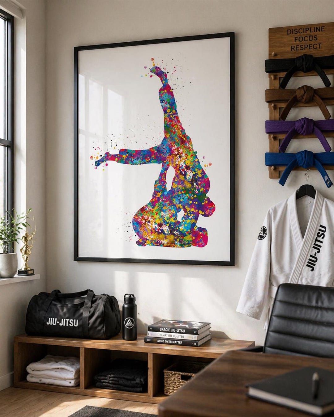 Brazilian Jiu Jitsu Watercolor Print, Sports Room Wall Art-2304 - Etsy