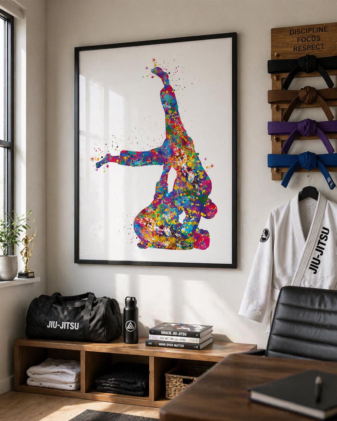 Brazilian Jiu Jitsu Watercolor Print, Sports Room Wall Art-2304 - Etsy