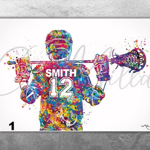 Lacrosse Male Player Personelized Watercolor Print Male Gift Boy Lacrosse Man Boy Teen Decor Man Cave Decor Customize Gift Wall Art-2401