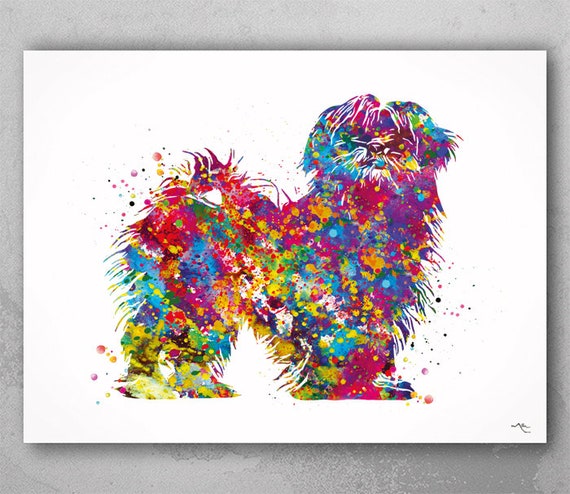 Lhasa Apso Dog Watercolor Art Print, Colorful Pet Portrait-2364