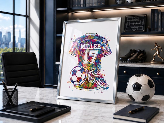 Personalized Soccer Watercolor Print, Custom Team Jersey Art