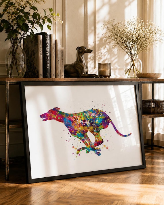 Greyhound Watercolor Print, Running Dog Art-905