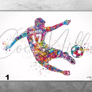 Soccer Player Personelized Watercolor Print Male Football Gift Soccer Player Boy Soccer Man Personalized Gift Customize Gift Wall Art-2584