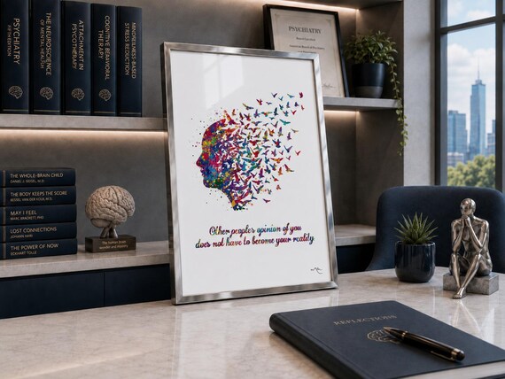 Watercolor Print: Free Mind, Flying Birds Quote, Therapy Decor-739