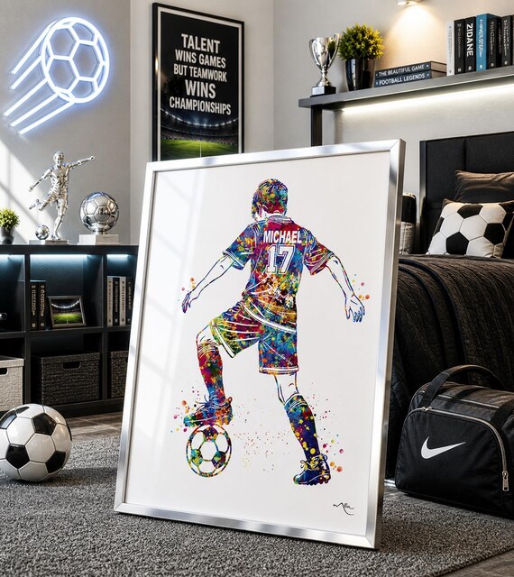 Personalized Soccer Player Watercolor Print, Boy Birthday Gift-2922