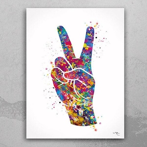 Peace Hand Sign Watercolor Print Symbol Poster Housewarming Gift ASL Sign Language Wall Art Wall Decor Art Home Decor Wall Hanging-215