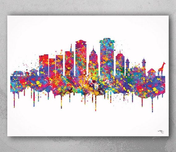 Nairobi Skyline Watercolor Print, Kenya City Art-569