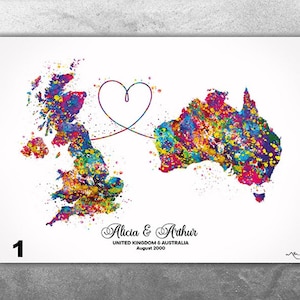 Personalised Map Print Watercolor Print Any Two Maps Moving Abroad Present Distance Gifts Country to Country Customized Wall Art-2634