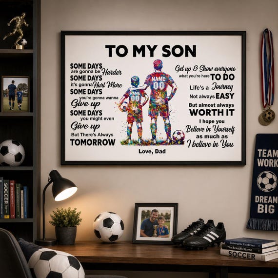 Personalized Soccer Dad and Son Watercolor Print: Boys Room Decor-2970
