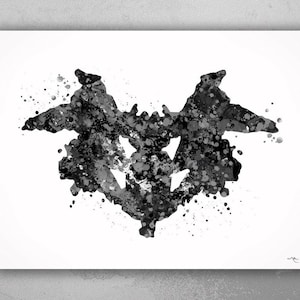 Rorschach inkblot test 1 BW Watercolor Print Psychology Psychiatry Wall Art Psychotherapist Psychologist Gift Medical Art Clinic Decor-007