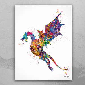 Dragon Watercolor Print Wall Art Poster Kids Bedroom Decor Dragon Prints Wall Hanging Nursery Decor For Boys Teen Wall Decor Dragon Art-486