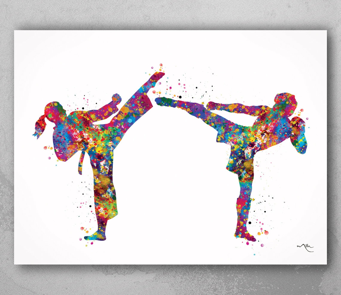 Taekwondo Female MMA Fighter Male Watercolor Print Taekwondo Etsy