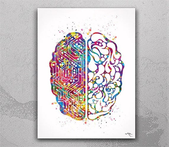 Brain Anatomy Watercolor Print: Circuit Board Science Art-1110