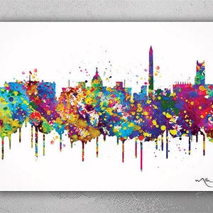Washington DC Skyline Watercolor Print Cityscape Living Room Wedding Gift Poster Washington Poster Travel Art Wall Decor Wall Hanging-509