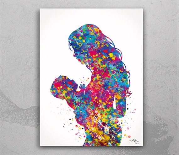 Mother and Baby Watercolor Art Print, New Mum Gift-1666