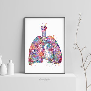 Lungs and Heart Anatomy Watercolor Print Cardiology Decor Medical Art ...