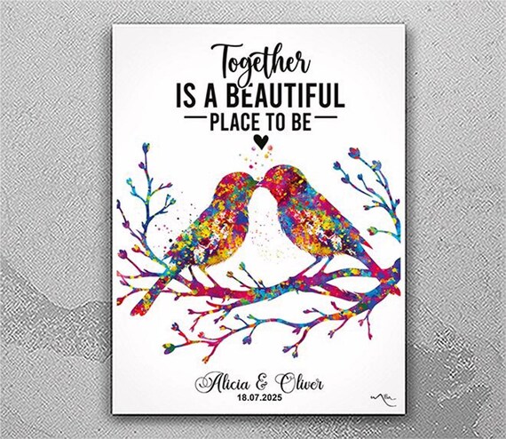 Bird Couple Watercolor Print, Wedding Anniversary Gift-2863
