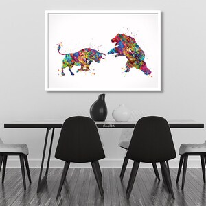 Bull and Bear Watercolor Print Office Decor Wall street Stock Market Exchange Bull vs. Bear Business World Wall Art Investor Trader Gift-356 image 7