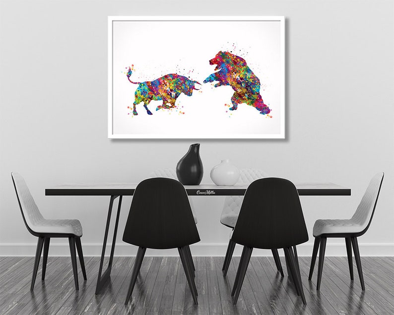 Bull and Bear Watercolor Print Office Decor Wall street Stock Market Exchange Bull vs. Bear Business World Wall Art Investor Trader Gift-356 image 7