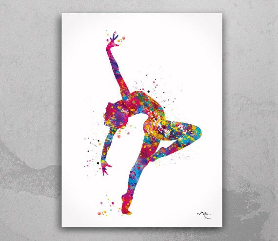 Lyrical Dance Watercolor Print, Contemporary Dancer Wall Art-1930