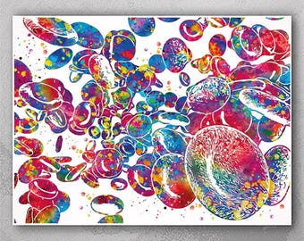 Red Blood Cells Watercolor Print, Haematology Science Art-2375