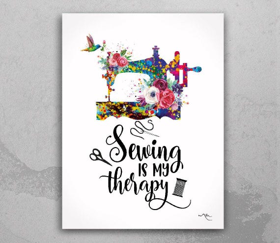 Sewing is My Therapy Watercolor Art Print, Craft Room Decor-2021