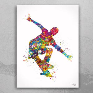 Skateboard Watercolor Print Skateboarder Street Sport Decor Wall Art Wall Decor Teen Boy Room Decor Nursery Skateboarding Wall Art-2128