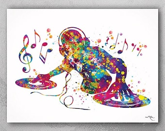 DJ Watercolor Print, Music Room Art-1817
