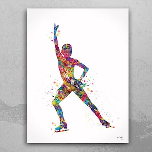 Ice Skater Girl Female Woman Watercolor Print Ice Skating Painting Figure Skating Print Wall Decor Dorm Decor Skating Wall Hanging-1008