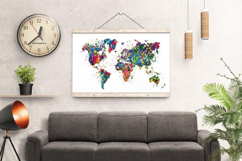 Watercolor World Map Art Print: Colorful Travel Wall Decor-59 - Etsy