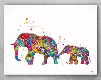 Elephant Family Art Watercolor Print Animal Wall Art Wall Decor Wall Hanging Elephant Poster Home Decor Nursery Decor Housewarming Gift-225