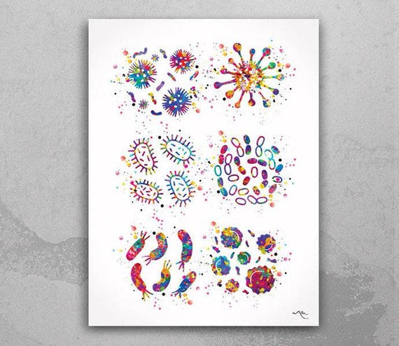 Bacteria Watercolor Print: Abstract Microbiology Art-231