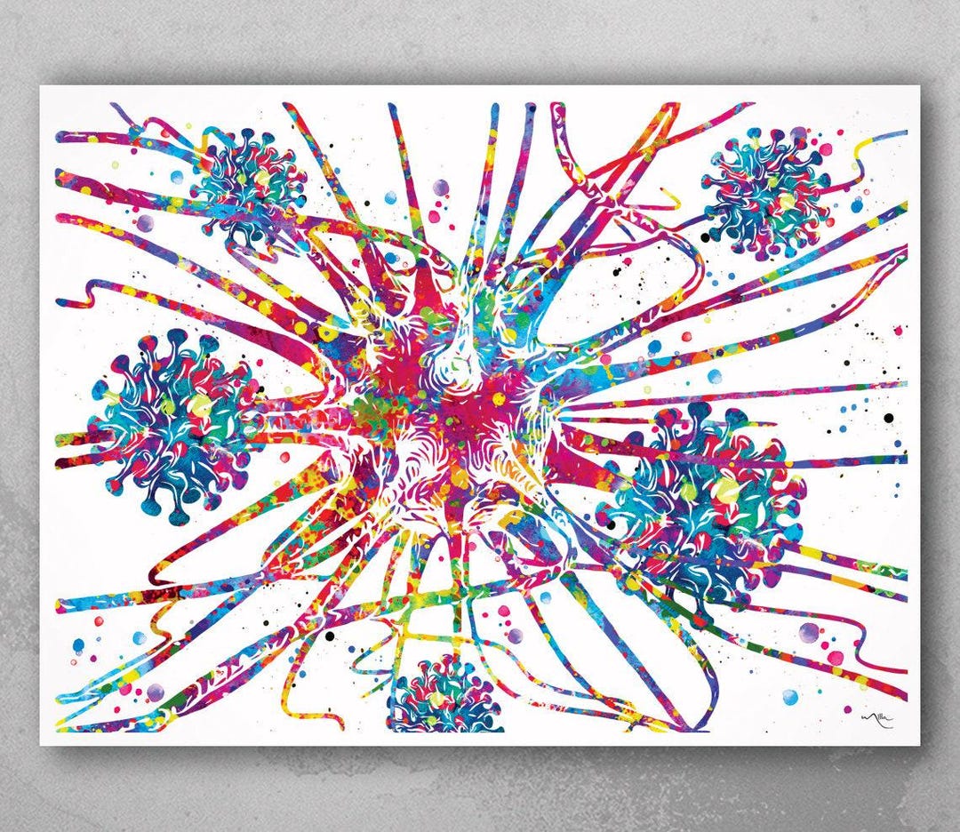 Brain Cell Infected Watercolor Print Neuron Art Science Gift Neurology ...