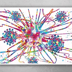 Brain Cell Infected Watercolor Print Neuron Art Science Gift Neurology ...