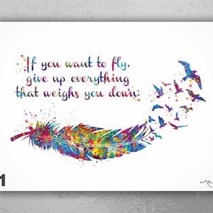 Feather & Birds Watercolor Print | Inspirational Quote Wall Art-33