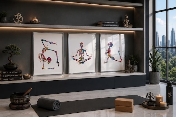 Skeleton Yoga Watercolor Print, Yogi Pose Wall Art-2485