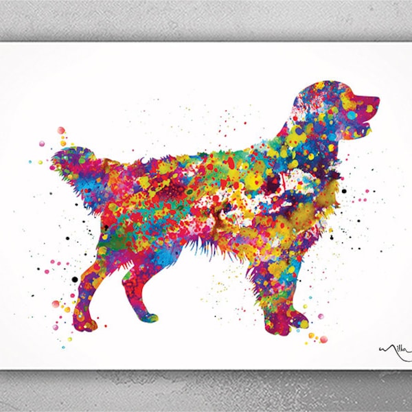 Golden Retriever Watercolor Print, Colorful Dog Art-1139
