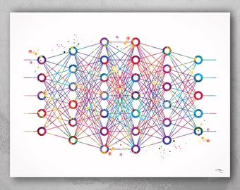 Deep Neural Network Watercolor Print Abstract Technology Art Science Neuroscience Brain Psychiatry Therapy Art Doctor Neuron Synapses-1115