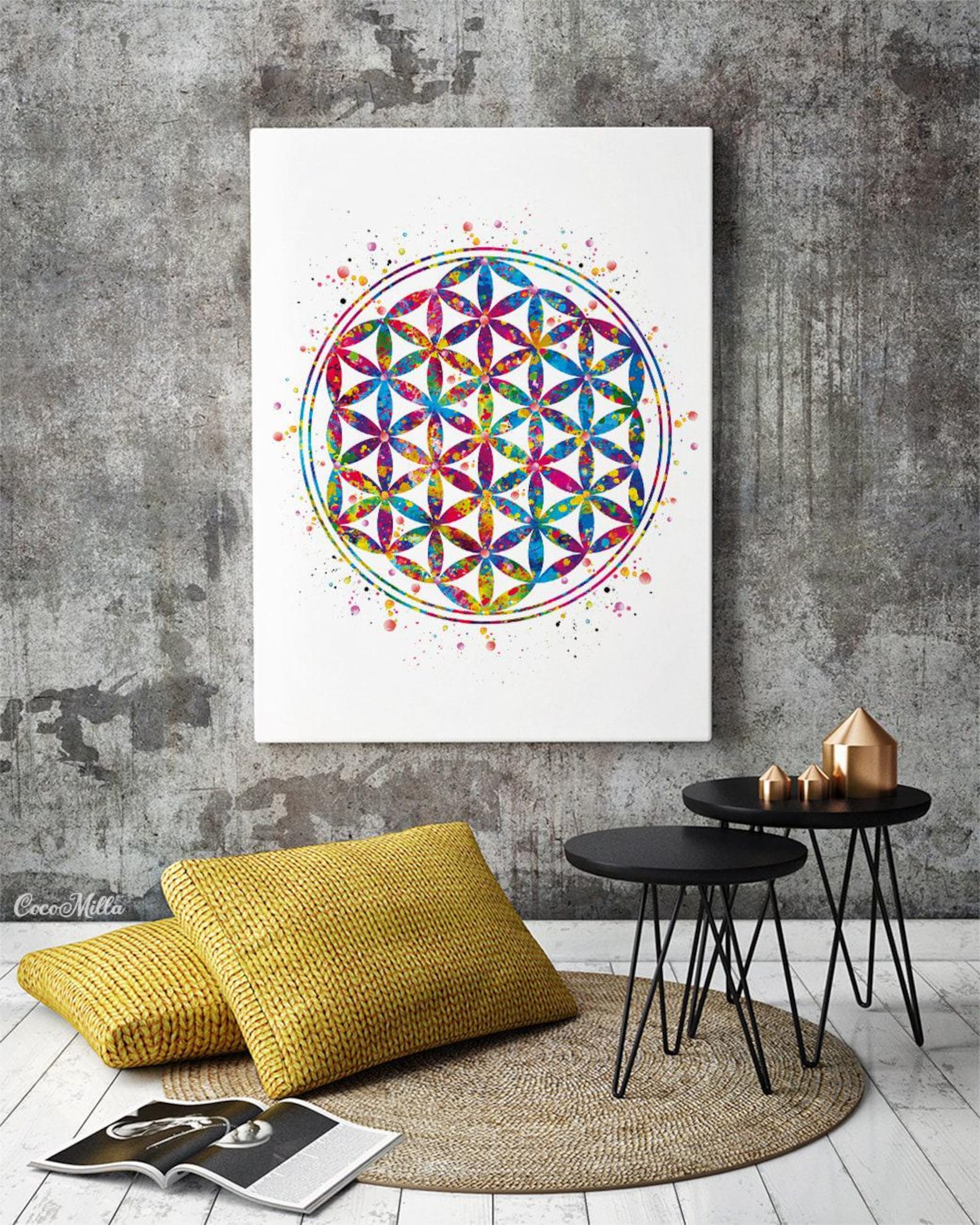 Flower of Life Watercolor Print, Sacred Geometry Wall Art-494 - Etsy