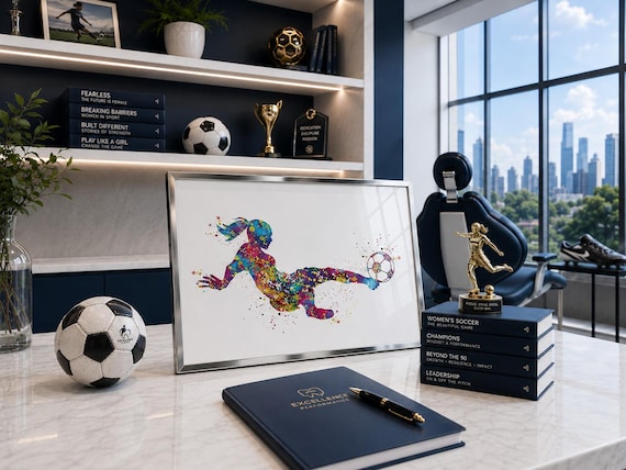 Soccer Girl Watercolor Art Print, Colorful Female Athlete Gift-1972