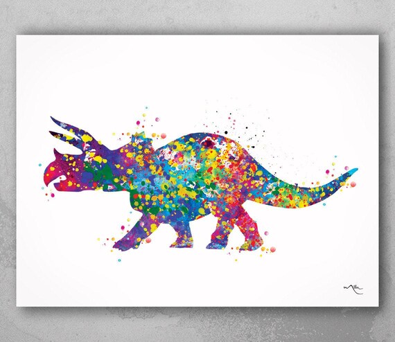 Triceratops Dinosaur Watercolor Print: Kids Room Wall Art-26