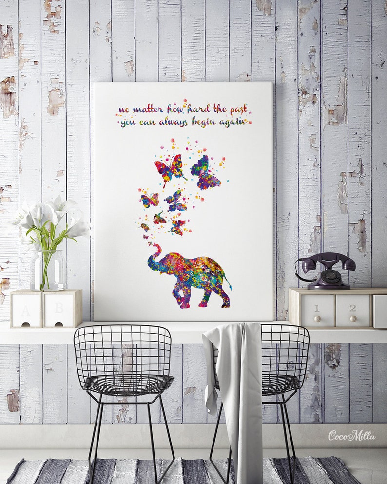 Elephant and Butterfly Inspirational Quote Watercolor Print - Etsy UK