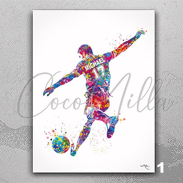 Soccer Player Personelized Watercolor Print Male Football Gift Soccer Player Boy Soccer Man Personalized Gift Customize Gift Wall Art-2299