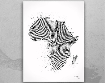 Africa Map Fingerprint Watercolor Print Art Print Wedding Gift Hometown Poster Homesick African Wall Decor Art Home Decor Wall Hanging-2080