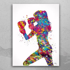 Boxing Girl Watercolor Print Martial Arts Nursery Fight Sports Gift Art Wall Art Wall Decor Female Woman Fighter Gift Sport Wall Hanging-928