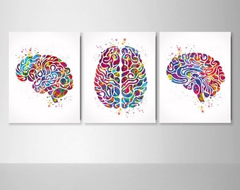 Atlas of the Brain Watercolor Print Set Human Brain Anatomy Medical Art Neurology Doctor Psychology Neuroscience Clinic Office Wall Decor-61