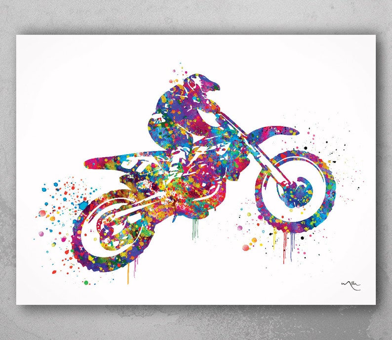 Motocross Watercolor Print Motorcycle Jump Sport Bike Etsy